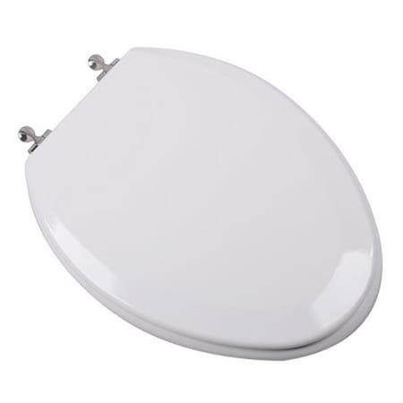 Plumbing Technologies Plumbing Technologies 1F1E6-00BN Premium Molded Elongated Wood Toilet Seat with Brushed Nickel Hinges; White 1F1E6-00BN